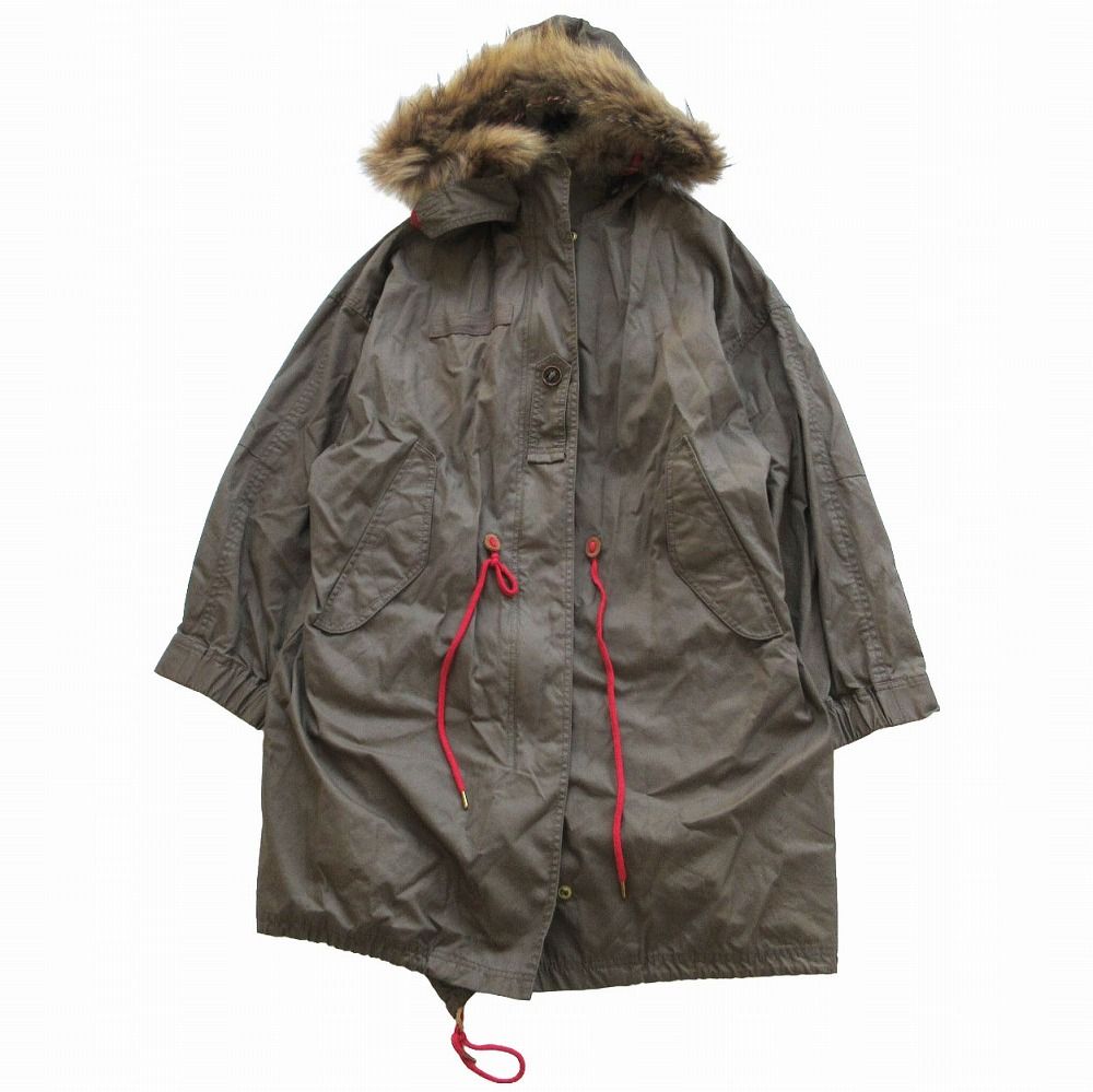美品 Paul Smith ポール・スミス Paul X CARNABY ミリタリーコート ユニオンジャック柄ライナー チャイニーズラクーンファー モッズコート アウター カーキ 38【M】 レディース 【中古】
