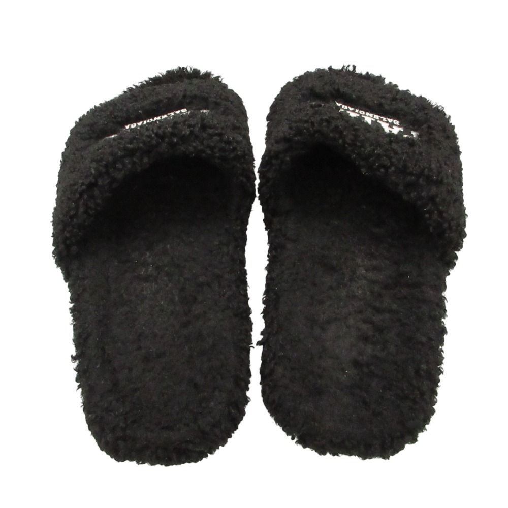BALENCIAGA ファー　ボア　サンダル　38 BALENCIAGA バレンシアガ Furry slide サンダル ボア ファー ロゴ