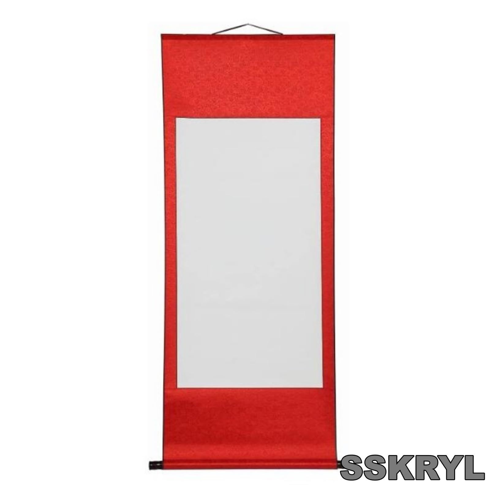 [SSKRYL] 掛け軸 白抜 半切 2本 セット 書道 写経 日本画 練習 創作 展示 表装済 無地 掛軸 白紙 裂地 (6色) (赤色) [赤色]