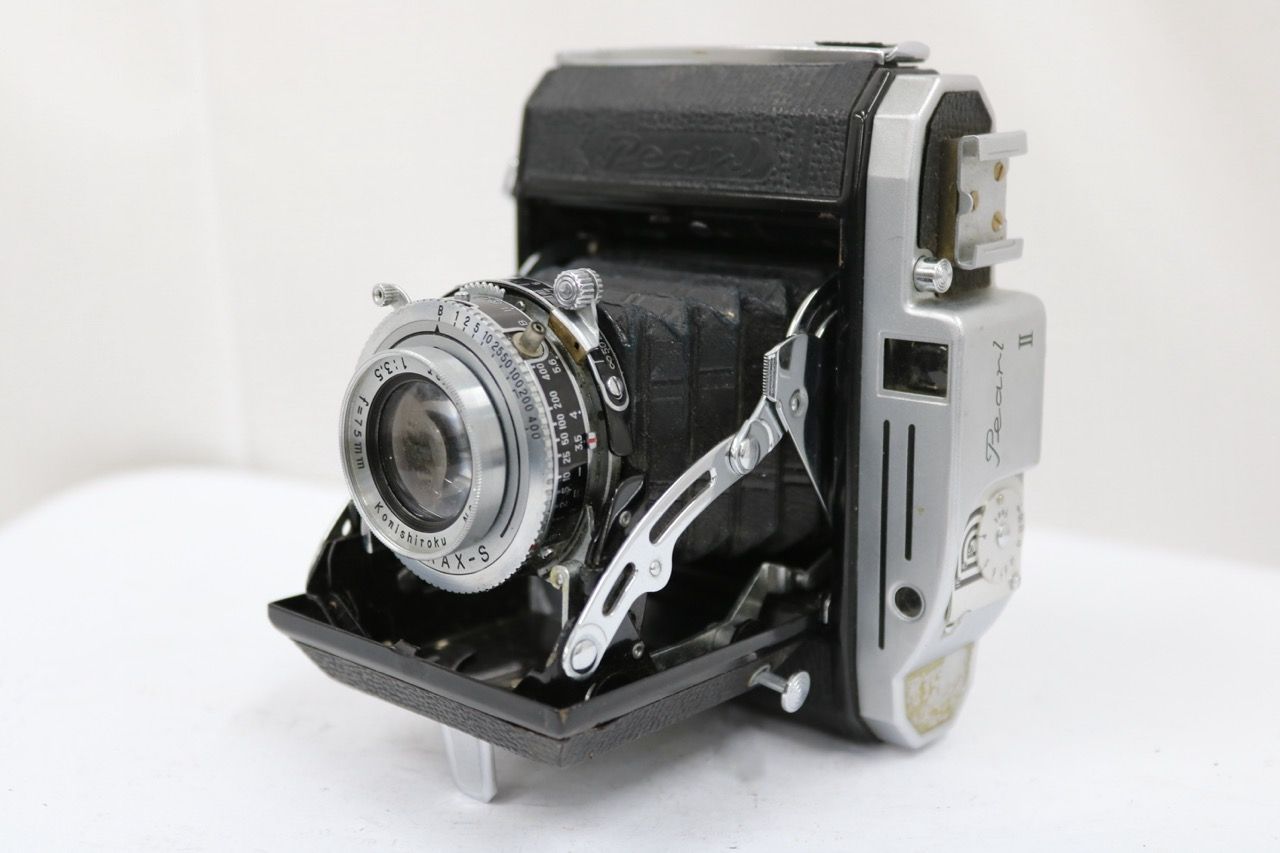 【訳あり品】 小西六 PearL II Hexar 75mm F3.5 蛇腹カメラ e11938