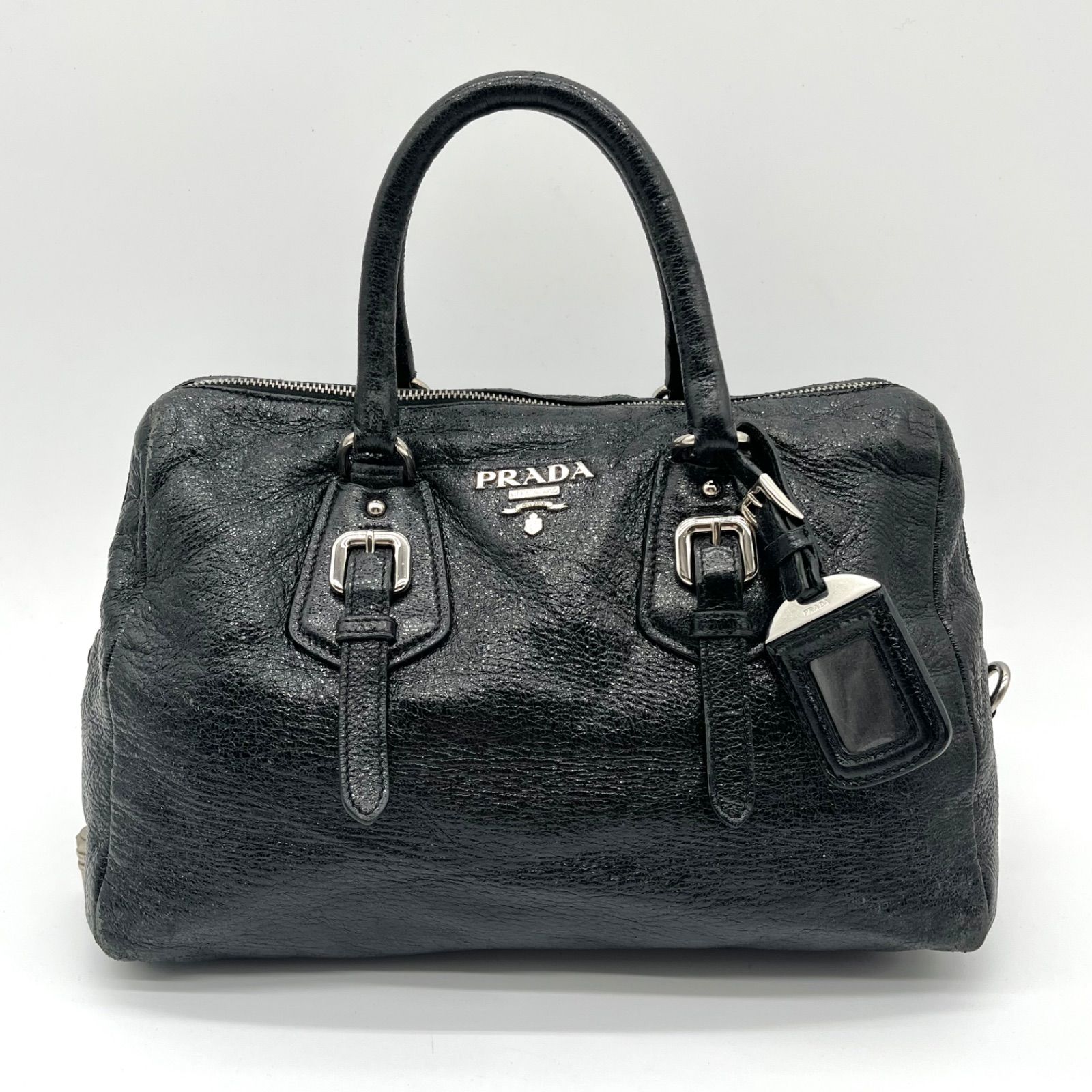 Auth PRADA Y2K Leather with a glossy finish Mini Boston Bag Hand Bag