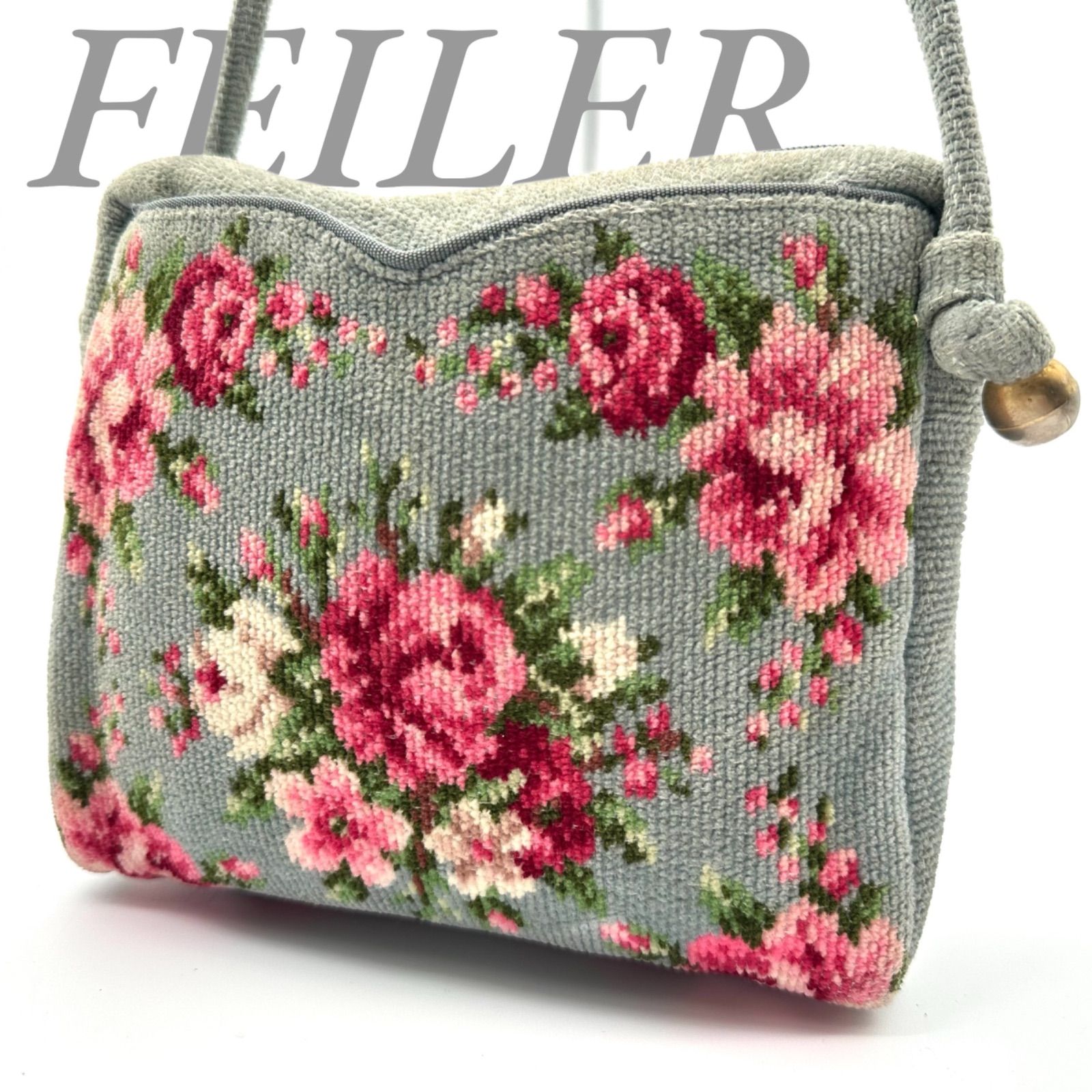 激安通販販売 フェイラー ショルダーバッグ 花柄 刺繍 レザー ブラック 