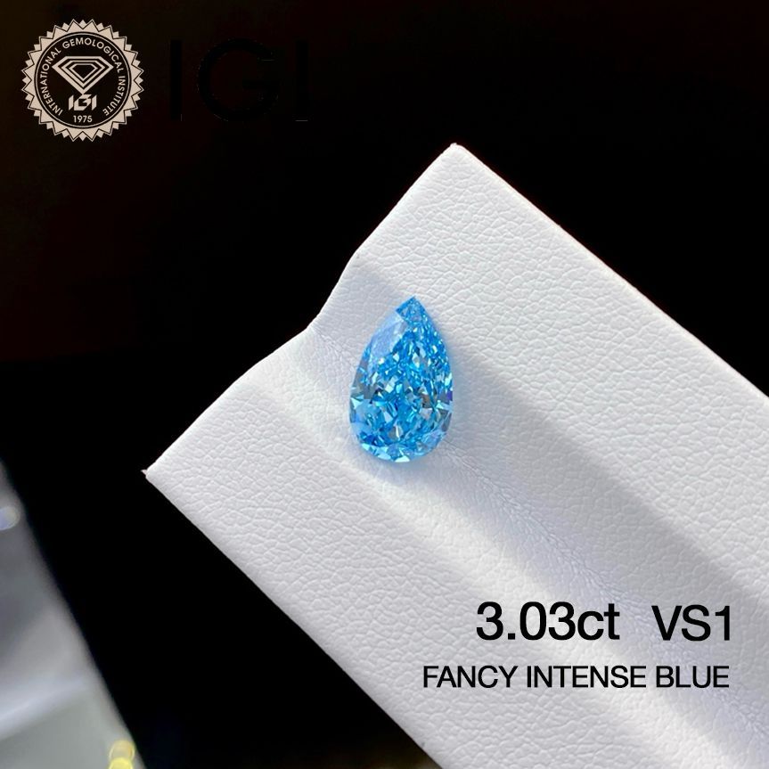 3.03ct VS1 Fancy Intense Blue ラボグロウンダイヤモンド ルース ラボダイヤ ファンシーインテンスブルー IGI鑑定書付 ペアシェイプカット CVD ブルーダイヤモンド リング用 ネックレス用 オーダーメイド対応
