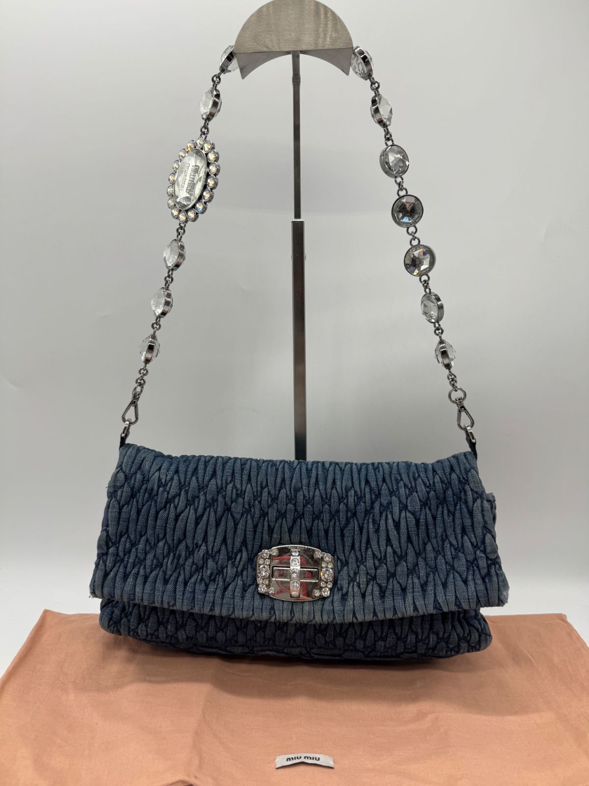 良品】MIUMIU ミュウミュウ マテラッセ デニム ビジューショルダー