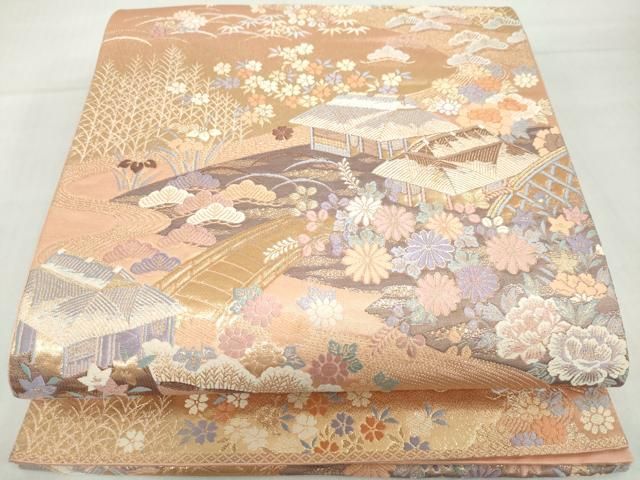 平和屋本店▽六通柄袋帯 流水秀麗文 本金箔二重織九百錦 正絹 逸品