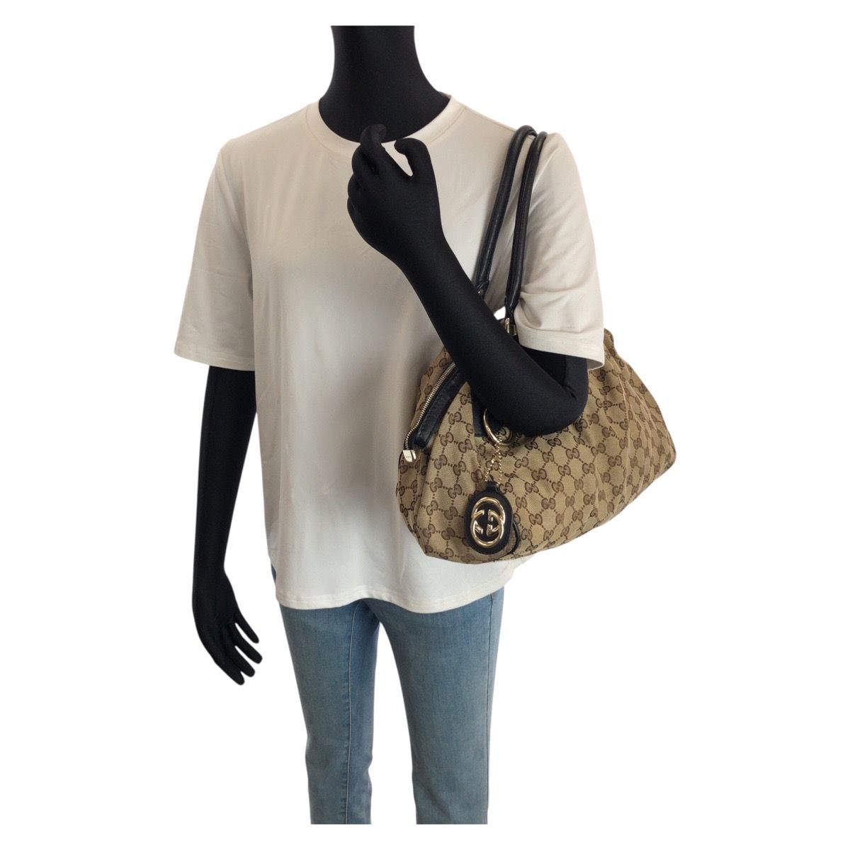 美品 GUCCI グッチ スーキー 2way ベージュ ブラック ゴールド金具 GG 