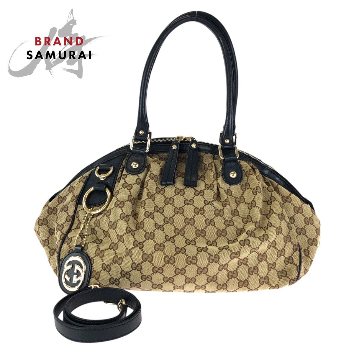 美品 GUCCI グッチ スーキー 2way ベージュ ブラック ゴールド金具 GG 