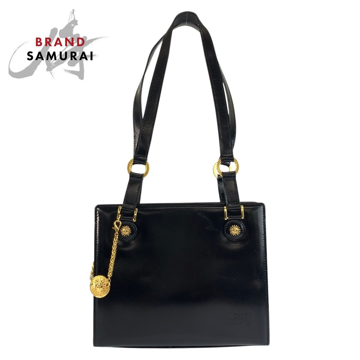 中古】VERSACE(ヴェルサーチ) トートバッグ 黒×ゴールド 美品 VERSACE 