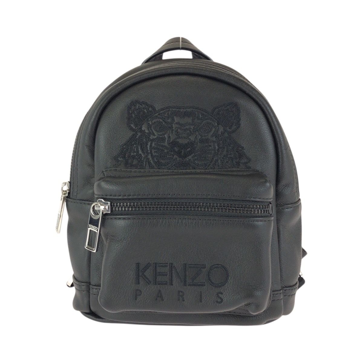 美品 KENZO ケンゾー 刺繍 ブラック 黒 シルバー金具 レザー リュック 
