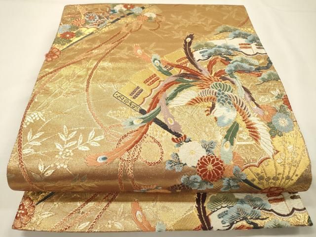 平和屋本店▼六通柄袋帯　唐織　檜扇鳳凰花松文　本金箔　正絹　逸品　DABG5175fe