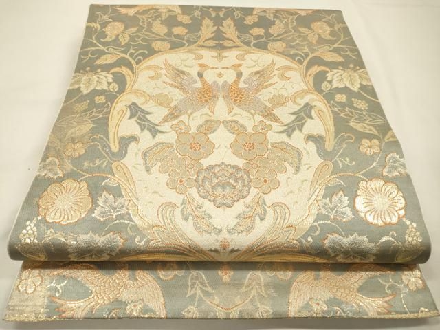 平和屋本店▼六通柄　本袋帯　向かい鳥花唐草文　純金二重箔24K　正絹　逸品　DABG5176fe 8,778円