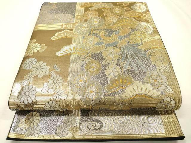 平和屋本店▼西陣　尾島産業謹製　六通柄袋帯　正倉院花鳥　本金箔二重引箔　正絹　逸品　未使用　DABG5183fe