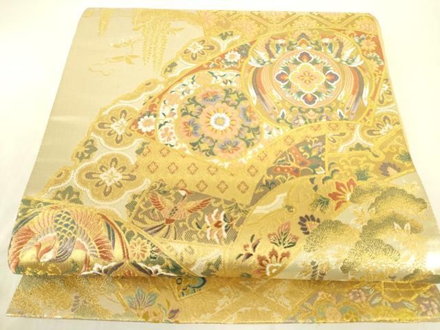 平和屋本店▼六通柄袋帯　唐織　名宝正倉院　本金箔　正絹　逸品　DABF3981op