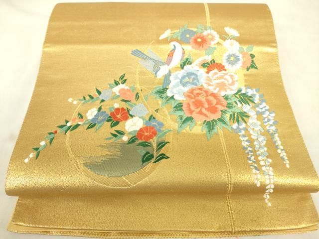 平和屋本店▼六通柄袋帯　唐織　花鳥丸文　本金二重箔　九百錦　正絹　逸品　DABF3985op