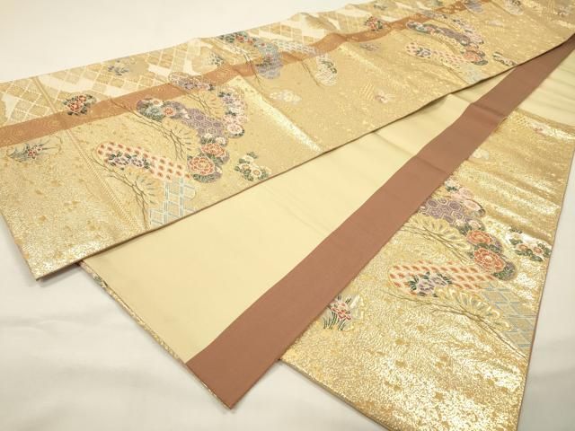 平和屋本店▽六通柄袋帯 唐織 招宴松寿文 九百本金弐重箔 正絹 逸品