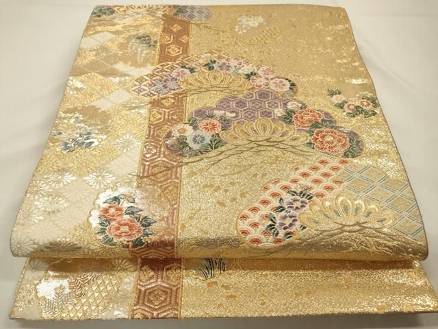 平和屋本店▽六通柄袋帯 唐織 招宴松寿文 九百本金弐重箔 正絹 逸品