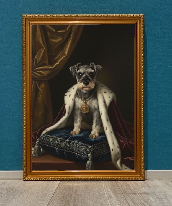 犬（ミニチュアシュナウザー）のルネサンス風肖像画 A3額装インテリア壁掛け
