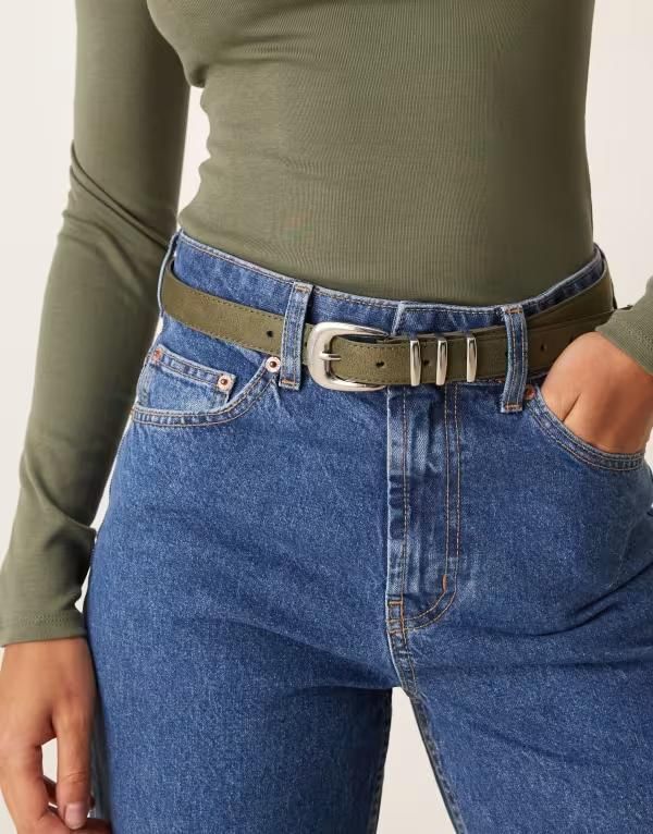 エイソス レディース アクセサリー ベルト ASOS DESIGN waist and hip multi keeper belt Khaki カーキ