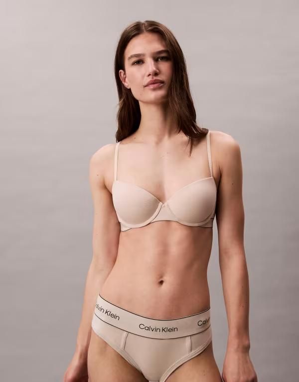 カルバンクライン レディース アンダーウェア ブラジャー コットン Calvin Klein Heritage Cotton uplift demi bra in oyster Light gray グレー