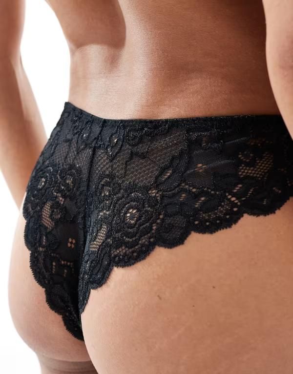 オンリー レディース アンダーウェア ブリーフパンツ レーストリム レース ONLY lace trim brazilian brief Black ブラック