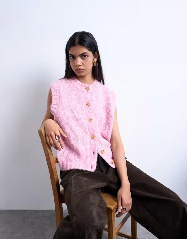 トップショップ レディース トップス ベスト ニット Topshop fluffy knit twist yarn vest pink ピンク 14,746円