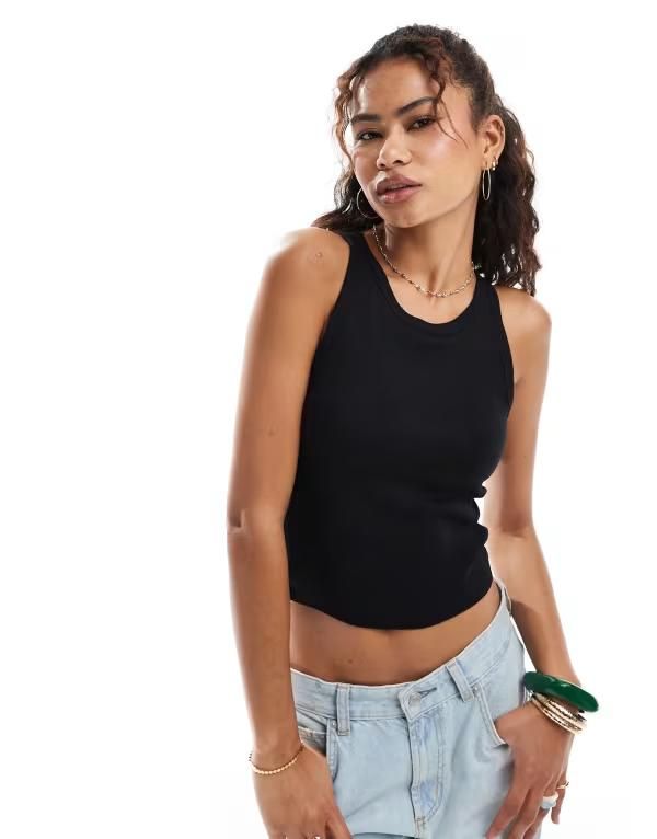 オンリー レディース トップス タンクトップ リブ ONLY builtin bra ribbed tank top Black ブラック