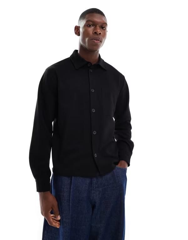 オンリーアンドサンズ メンズ アウター カーディガン シャツ ONLY SONS textured overshirt Jet Black ブラック
