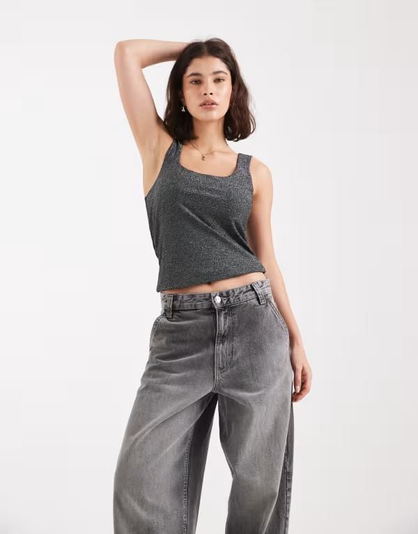 オンリー レディース トップス ベスト ONLY reversible slinky tank top glitter Black ブラック