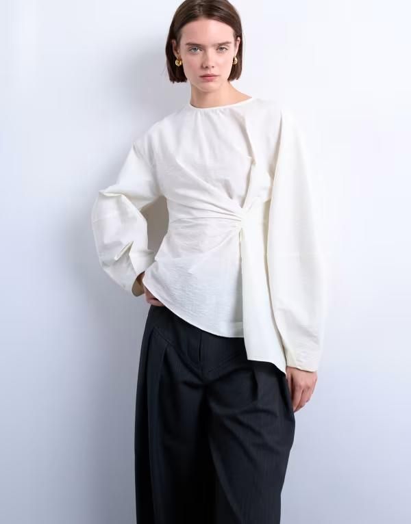 トップショップ レディース トップス タンクトップ Topshop long sleeve pleat frontop Ivory アイボリー