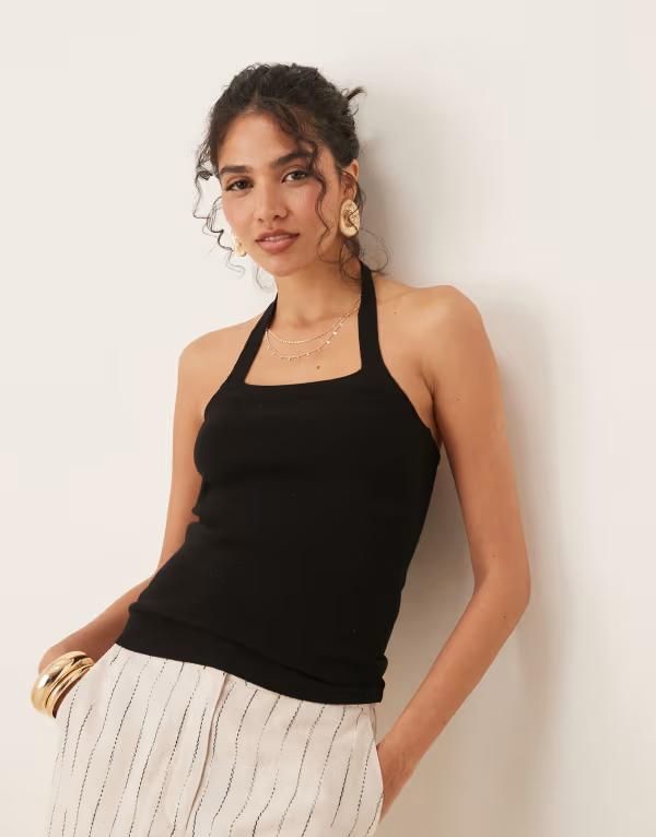 ジェイディーワイ レディース トップス タンクトップ ニット ホルター JDY knit halterneck top Black ブラック