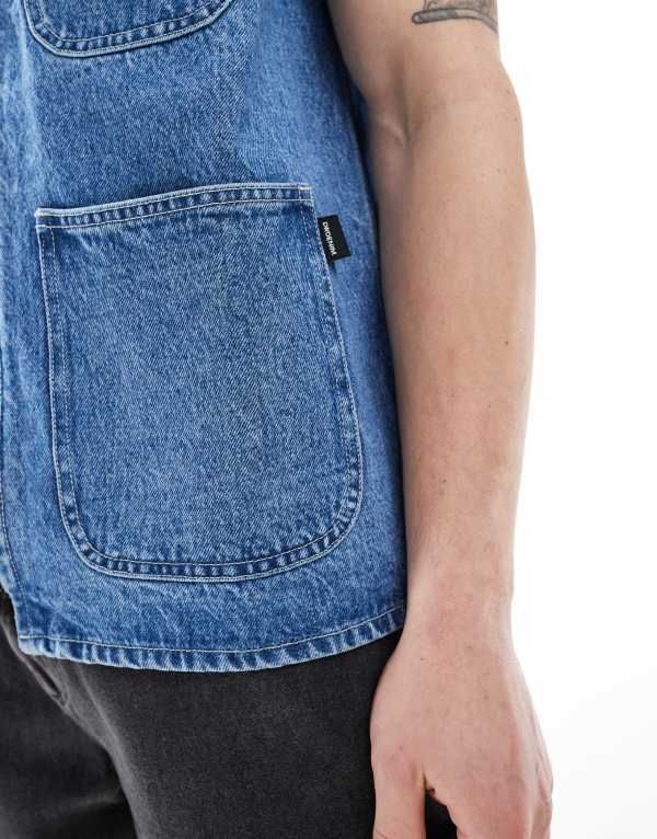 ドクターデニム レディース トップス ベスト コントラスト Dr Denim unisex Denver Worker Vest zip up workwear vest in stream sku retro contrast wash Midwash bl