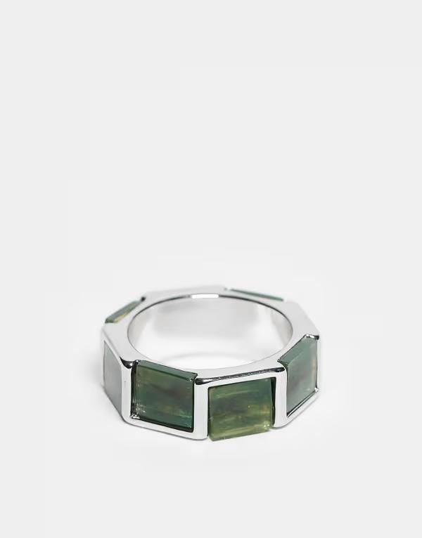 エイソス メンズ アクセサリー リング ASOS DESIGN square faux moss agate s ring SILVER シルバー