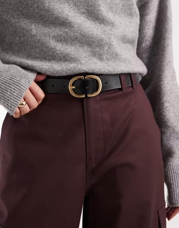 ピーシーズ レディース アクセサリー ベルト レザー Pieces leather belt with goldtone double buckle Black goldtone buckle ブラック