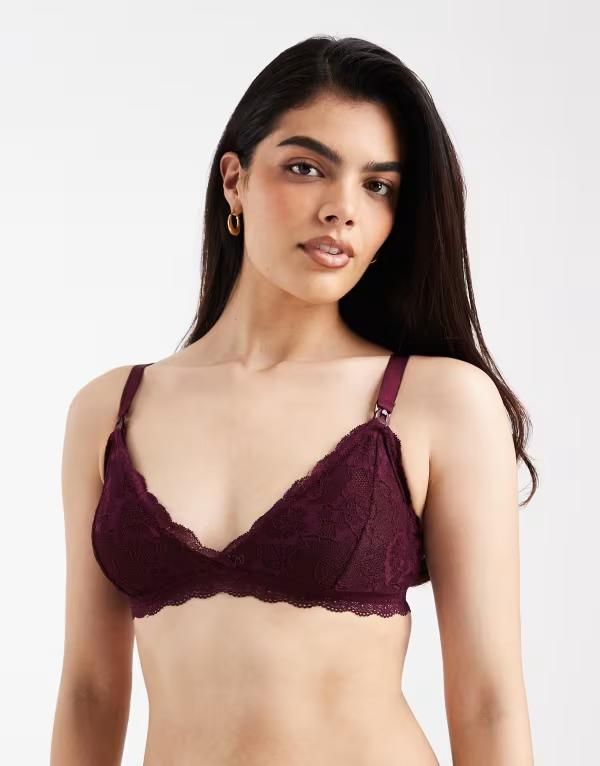 ママライシアス レディース アンダーウェア ブラジャー レース マタニティ Mamalicious Mamalicious Maternity soft lace nursing bralet Fig バーガンディ