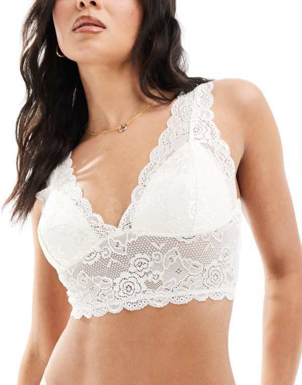 オンリー レディース アンダーウェア ブラジャー クロップド レース ONLY cropped lace bralet CLOUD DANCER ホワイト