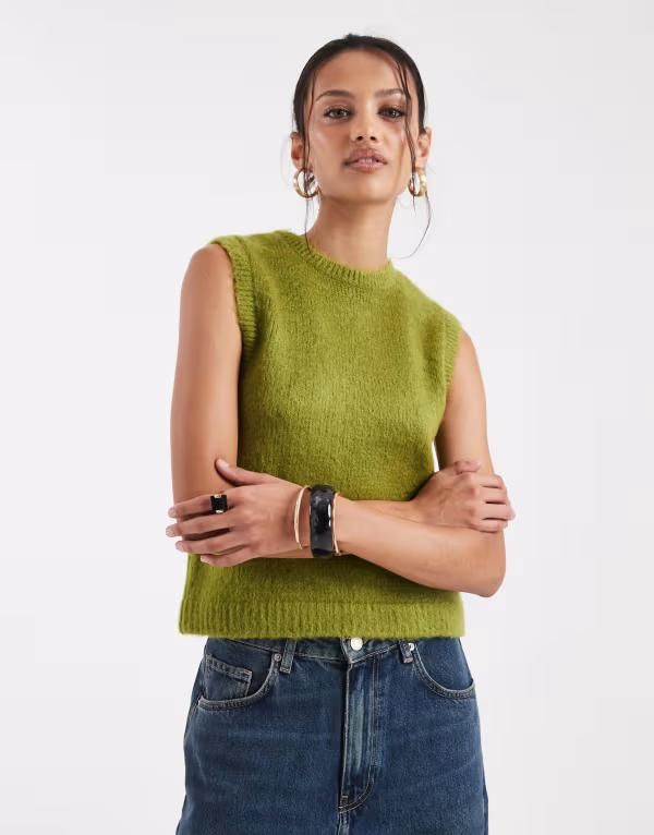 エイソス レディース トップス タンクトップ ニット ASOS DESIGN knit boxy fitank top in olive オリーブ