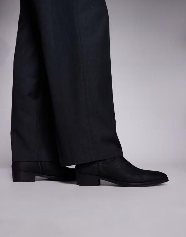 エイソス メンズ シューズ ブーツ・レインブーツ レザー ASOS DESIGN cuban boots in distressed black leather Black ブラック