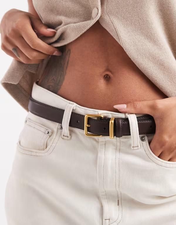 エイソス レディース アクセサリー ベルト ASOS DESIGN waist and hip belt with square buckle in chocolate チョコレート 5,985円