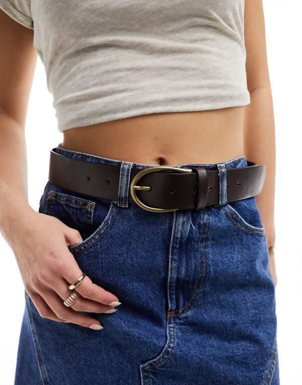 エイソス レディース アクセサリー ベルト ジーンズ ASOS DESIGN half moon waist and hip jeans belt BROWN ブラウン の商品写真
