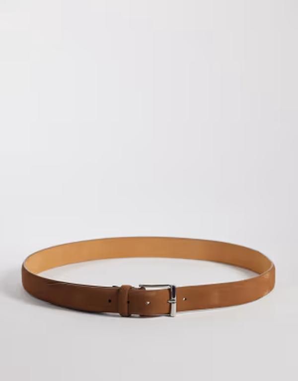 マンゴ メンズ アクセサリー ベルト レザー Mango 100 leather belt with silvertone buckle in tan タン