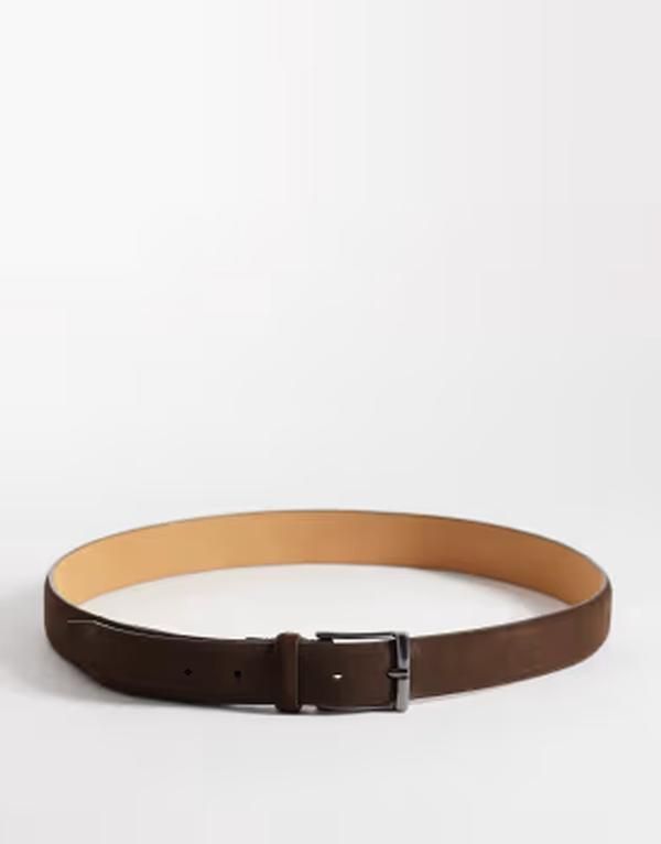 マンゴ メンズ アクセサリー ベルト レザー Mango 100 leather belt with silvertone buckle BROWN ブラウン