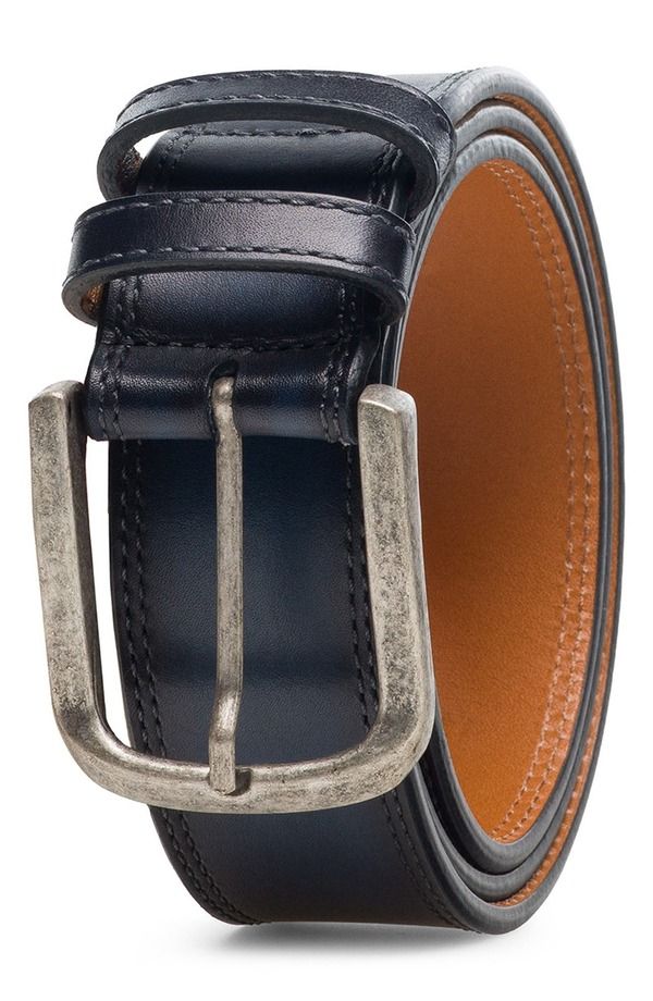 マグナーニ メンズ アクセサリー ベルト レザー Magnanni Wayne Burnished Leather Belt Navy ネイビー