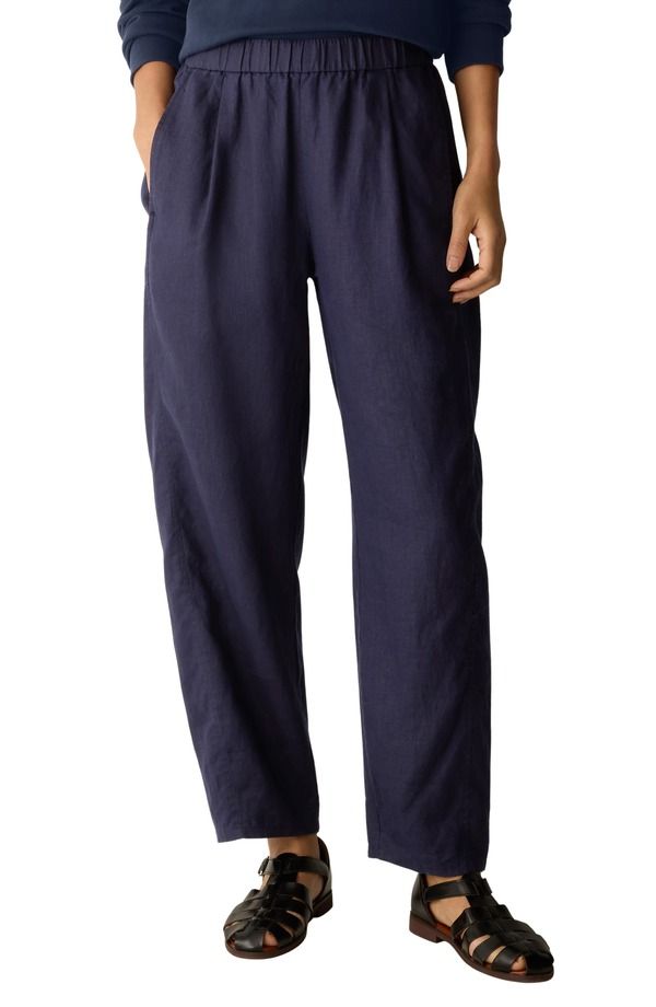 エイリーンフィッシャー レディース ボトムス レギンス プリーツ パンツ リネン Eileen Fisher Pleated Organic Linen Lantern Pants Ink