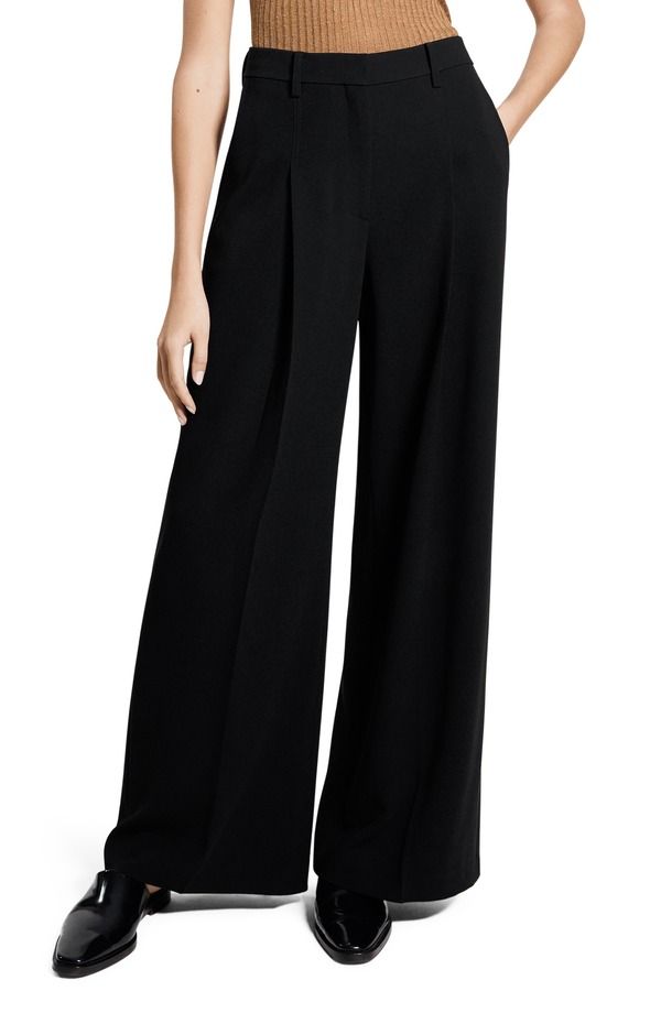セオリー レディース ボトムス レギンス ワイドレッグ プリーツ パンツ Theory Pleated High Rise Wide Leg Pants Black ブラック