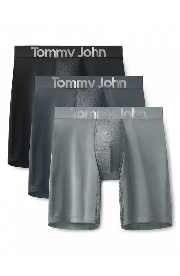 トミージョン メンズ アンダーウェア ボクサーパンツ Tommy John 3Pack 360 Sport 8Inch Essentials Boxer Briefs Black Turbulence Monument ブラック
