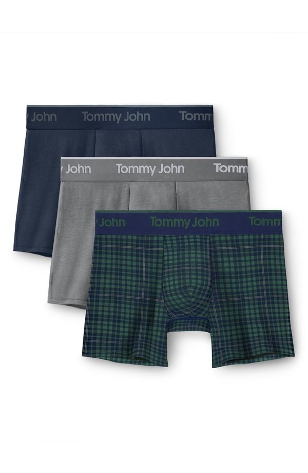 トミージョン メンズ アンダーウェア ボクサーパンツ Tommy John Assorted 3Pack Second Skin 4Inch Stretch Modal Boxer Briefs Dress BluesMonuGreen Flannel グリー