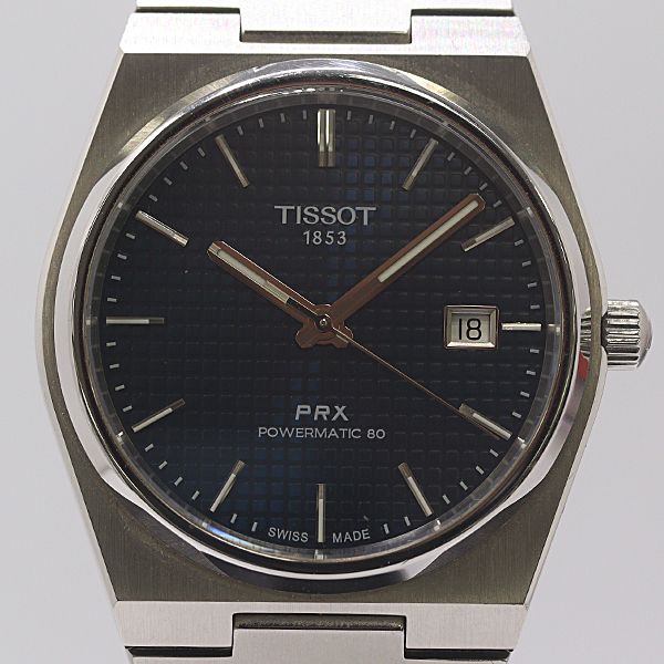 美品 保/箱付 稼働 ティソ PRX パワーマチック80 T137407A デイト AT/自動巻 ブルー文字盤 メンズ腕時計 2000000 5JWT MTM ABC22890