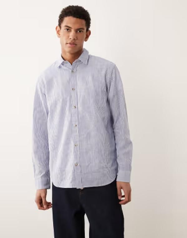 ジャック アンド ジョーンズ メンズ トップス シャツ リネン Jack Jones linen blend long sleeve shirt stripe Infinity ブルー