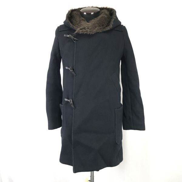 日本製★スナオクワハラ/SUNAOKUWAHARA★ロング丈/ダッフルコート【メンズM/黒/black】ファー付/エイネット/Coat/Jacket/Jumper◆TBH924