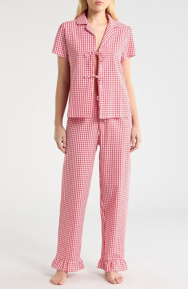 フレンチコネクション レディース アンダーウェア ナイトウェア ギンガムチェック ギンガム French Connection Gingham Seersucker Pajamas Red Combo レッド